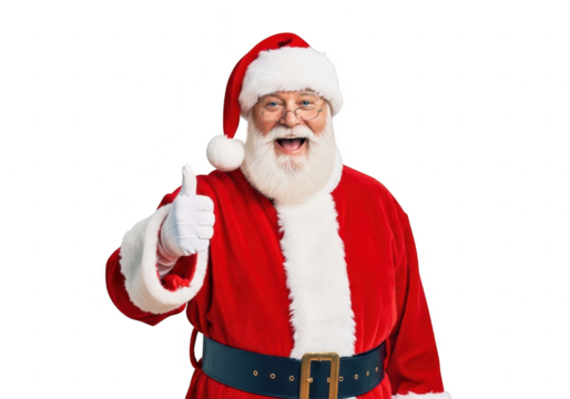 Smiling santa claus giving a thumbs up, isolated on transparent background