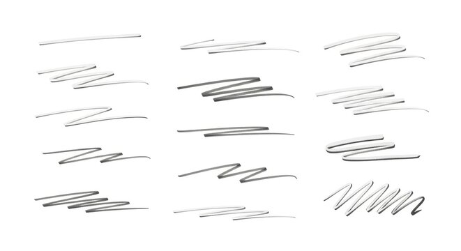 Collection of Hand Drawn Scribble Lines and Strokes on White Background.