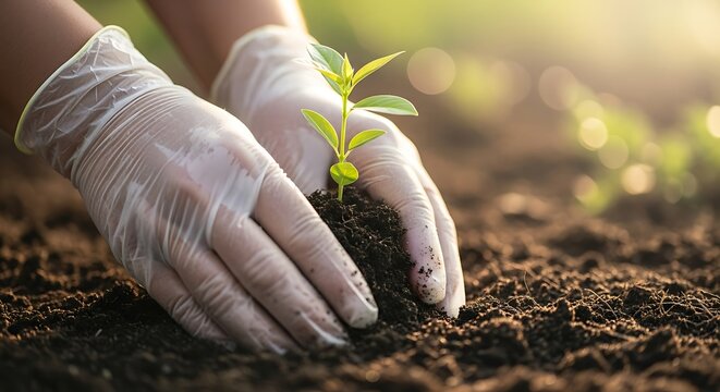 Planting Sprout in Soil with Gloves Gardening Image - Powered by Adobe