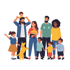 Fototapeta premium Diverse Group of People with Dog, Family Gathering, Multiracial Community Celebration