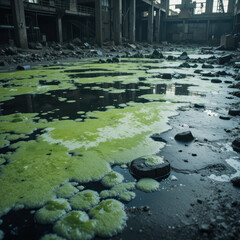 Decay and abandonment in an industrial setting urban exploration photograph gloomy atmosphere low angle view environmental impact