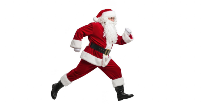 Santa claus running, isolated on transparent background