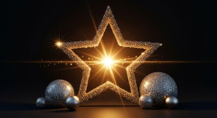Glowing Star Decoration with Orbs on Dark Background.