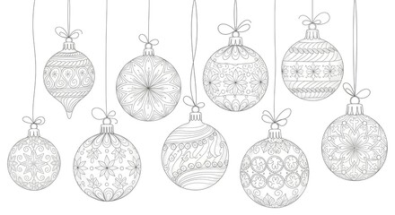 Collection of Hand-Drawn Christmas Ornaments with Intricate Patterns.