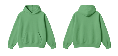 Soft Green Hoodie Mockup Front and Back Views Isolated on Transparent Background