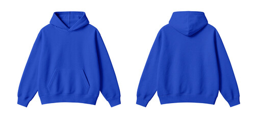 Blue Hoodie Mockup Front and Back View on Transparent Background