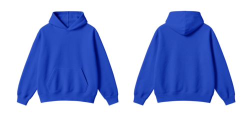 Blue Hoodie Mockup Front and Back View on Transparent Background