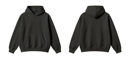 Dark Grey Hoodie Mockup Front and Back Views Isolated on Transparent Background