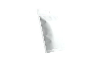 Angled shot of a blank white pouch against black backdrop