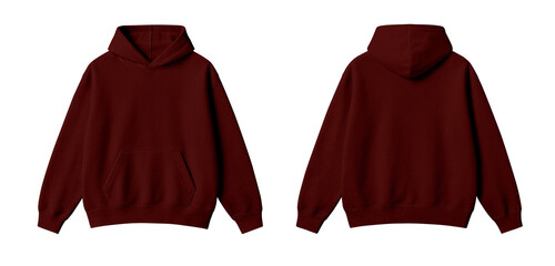 Dark Red Hoodie Mockup Front and Back View on Transparent Background