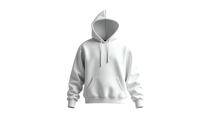 A front-facing isolated image of a pristine white hooded sweatshirt, soft and comfortable