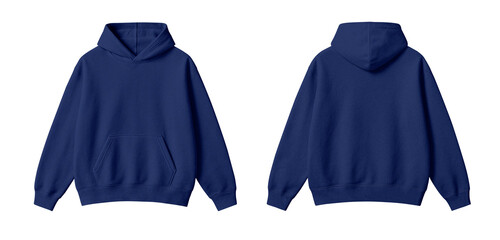 Navy Blue Hoodie Mockup Front and Back View on White Background © Drip