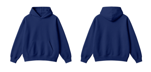 Navy Blue Hoodie Mockup Front and Back View on White Background