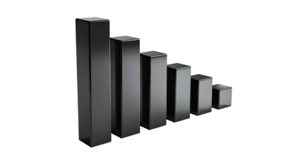 Six descending grey bar graphs, arranged in a decreasing sequence on a black backdrop