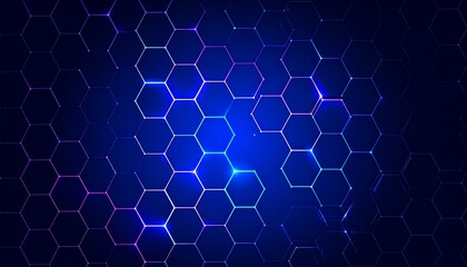 Futuristic Technology Background with Glowing Hexagonal Grid Pattern.