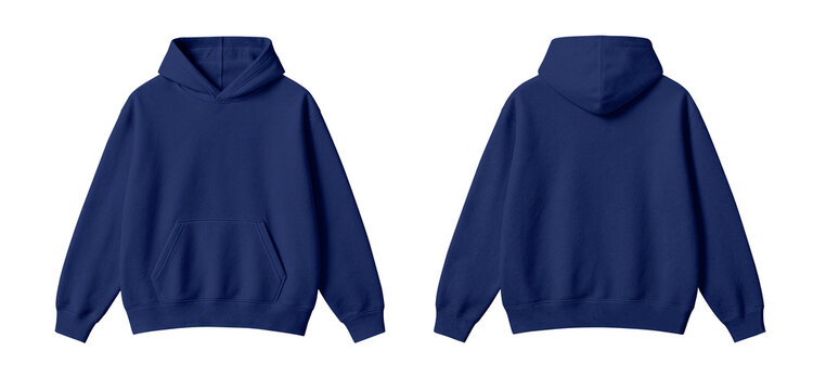 Navy Blue Hoodie Mockup Front and Back View on White Background