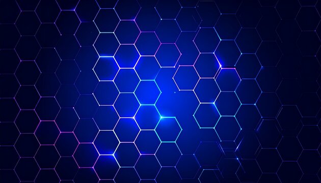 Futuristic Technology Background with Glowing Hexagonal Grid Pattern.