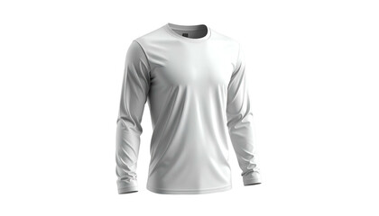 Isolated white long-sleeve tee on black backdrop, showcasing details of fabric and shape