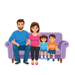 Happy family with two children sitting on a couch, a warm and loving scene