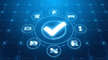 Digital Success Checkmark Symbol in a Futuristic Interface Representing Approval and Completion