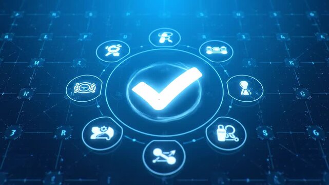 Digital Success Checkmark Symbol in a Futuristic Interface Representing Approval and Completion