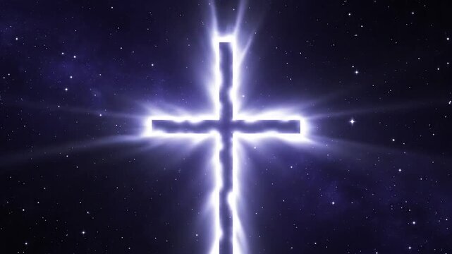 Celestial cross of radiant light in deep space