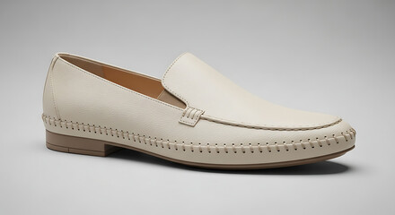 Beige leather loafer shoe