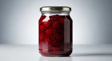 A Glass Jar Filled With Red Jam or Jelly.