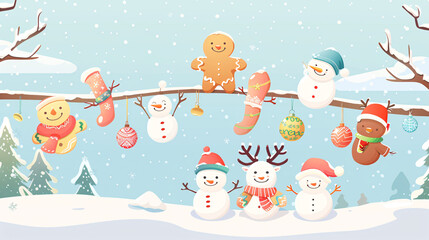 Cute smiling gingerbread man cookie illustration isolated on beige background.