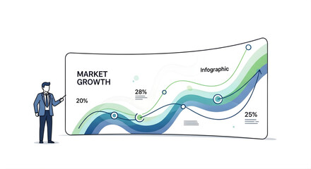 Businessman presenting market growth graph infographic