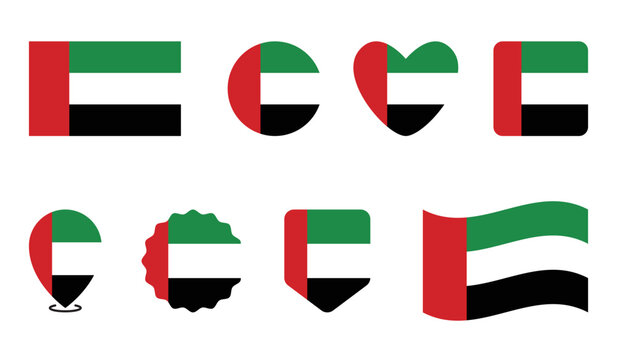 Independence day celebrations highlight eight united arab emirates flags diverse shapes and patriotic pride. - Powered by Adobe