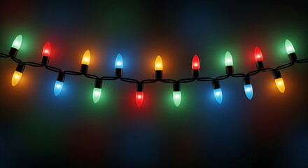 String of colorful christmas lights against a dark background
