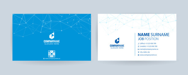 Modern Business Card Template for Tech-Driven Professionals, Clean layout with QR code, contact info, and network design