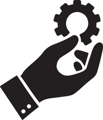 Hand holding a gear icon representing settings, service and control. Vector