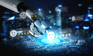 Fototapeta premium AI analyzing customer feedback and satisfaction ratings, identifying sentiment and service quality patterns to enhance customer experience and trust Parse
