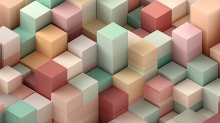 Obraz premium A colorful array of geometric shapes, including cubes and rectangles, arranged in a chaotic yet visually appealing manner.