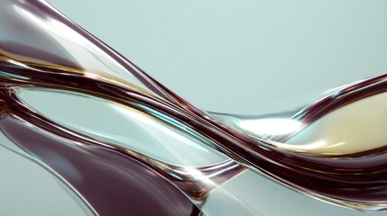 A futuristic, abstract glass sculpture with a metallic sheen, featuring a twisted, fluid form that resembles a twisted DNA strand.