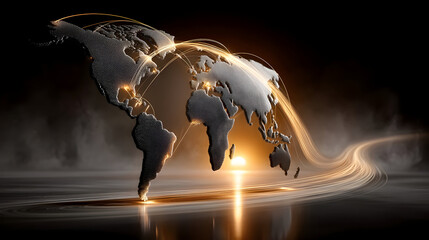 Global network connections illustrated with bright trails over a stylish world map, ideal for business presentations and technology marketing campaigns