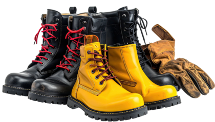 Boots & gloves yellow, black, laced, rugged