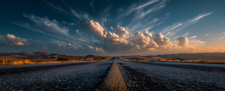 Empty highway road and sky clouds landscape,panoramic view