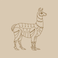 Obraz premium Decorative Llama Line Art Vector Illustration
