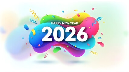 Celebrate a bright future with this Happy New Year 2026 design featuring vibrant colors and confetti, perfect for festive greetings and forward-looking promotions