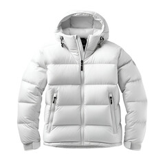 White nylon puffer jacket shines on black, perfect for apparel product shots and seasonal advertising.