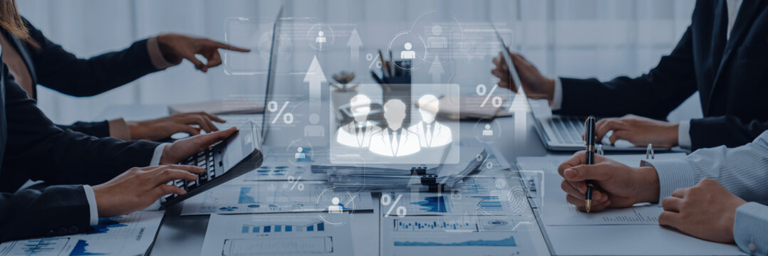 Concept of human resources metrics and workforce analytics. The data shows employee team performance, professional development, and overall business growth and success. Fermion