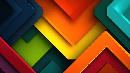 A vibrant, abstract geometric pattern with a mix of orange, red, yellow, and blue colors, creating a dynamic and modern aesthetic.