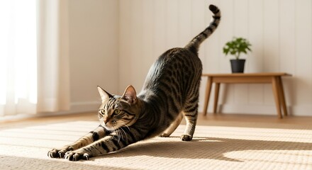 A playful kitten raising its paw toward the camera, energetic and cute moment.
