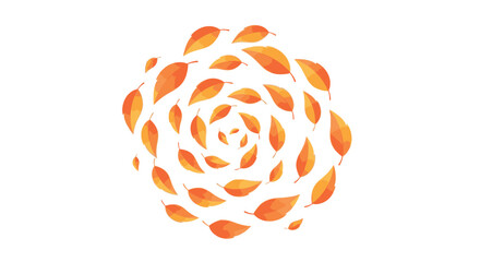 Watercolor illustration of orange leaves arranged in a spiral pattern, creating a circular design.