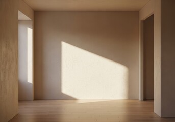 Fototapeta premium Sunlit Empty Room - Minimalist Interior with Natural Light and Warm Tones.