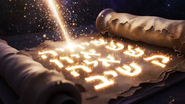 Illuminating scroll unfurls ancient wisdom under starlight