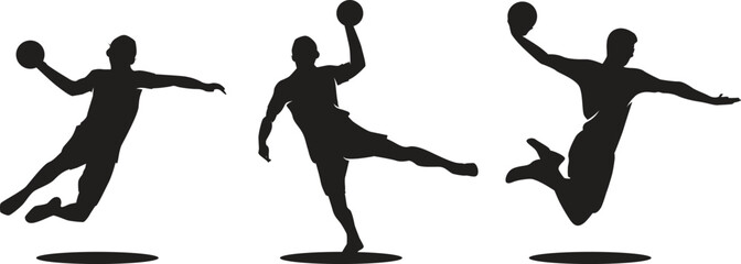 Three Handball Player Silhouettes in Action 